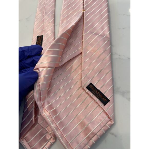 DOLCEPUNTA 7 Fold Italian 100% Luxury Silk Tie XL 62 x 4 Pink Stripes - Picture 5 of 7